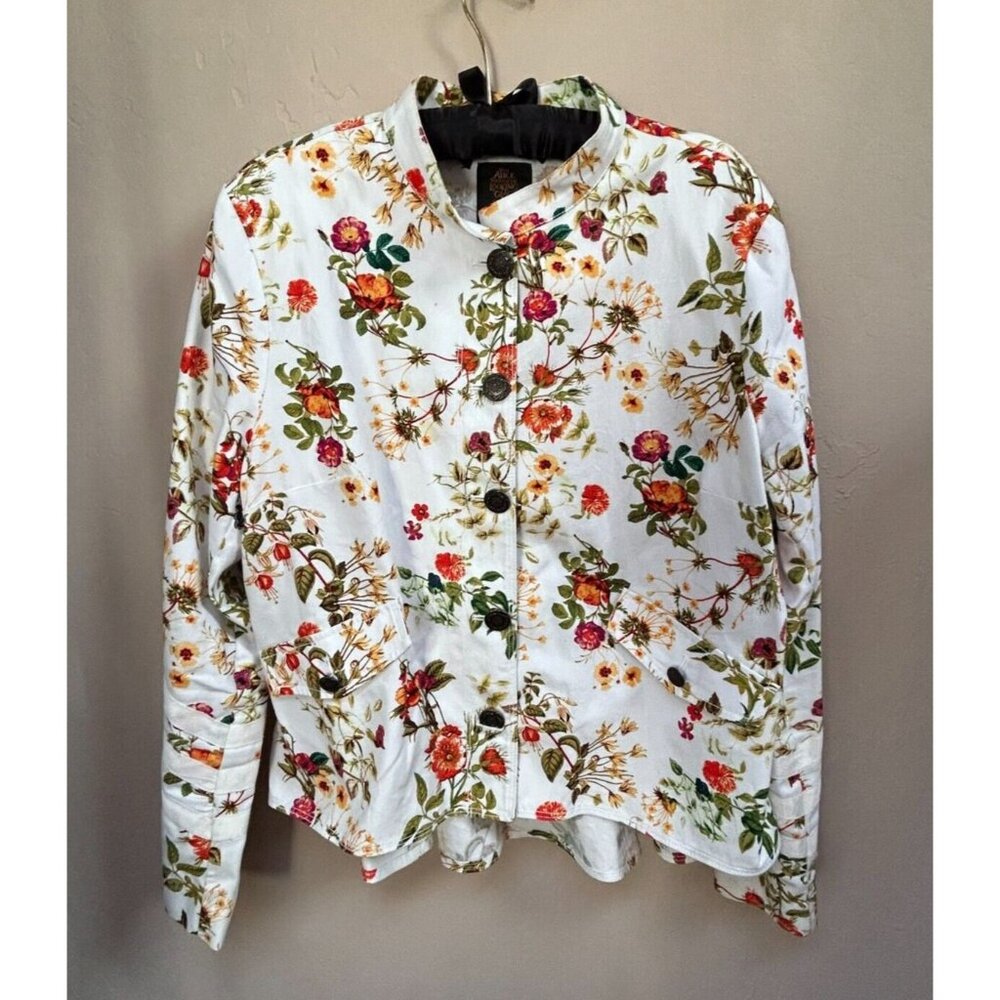 New Disney Alice Through The Looking Glass Jacket Womens XL White Floral Denim